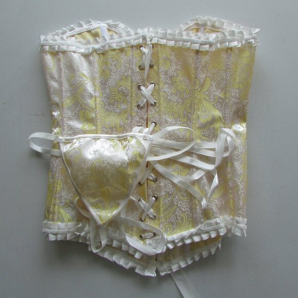 Gold Jacquard Ruffled Corset Set - NEW - Picture 8 of 11